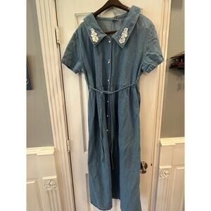VTG Bridge Sports Wear Denim Dress Women Medium Cottage 90s Prairie Peasant Flaw